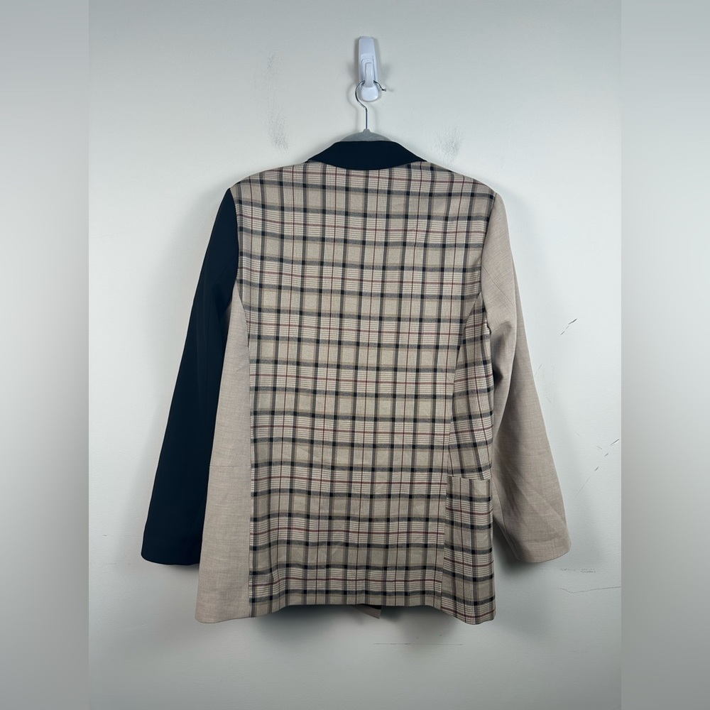 Anthropologie Two-Tone Plaid & Solid Blazer in Beige, Black - Picture 3 of 9